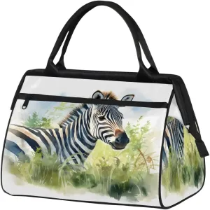 Travel Duffel Bag for Women, Watercolor Zebra Printing Weekender Overnight Bag Carry on Beach Swim Bags Dance Bag Airlines Approved Personal Item Travel Bag for Yoga, Sports, Hospital