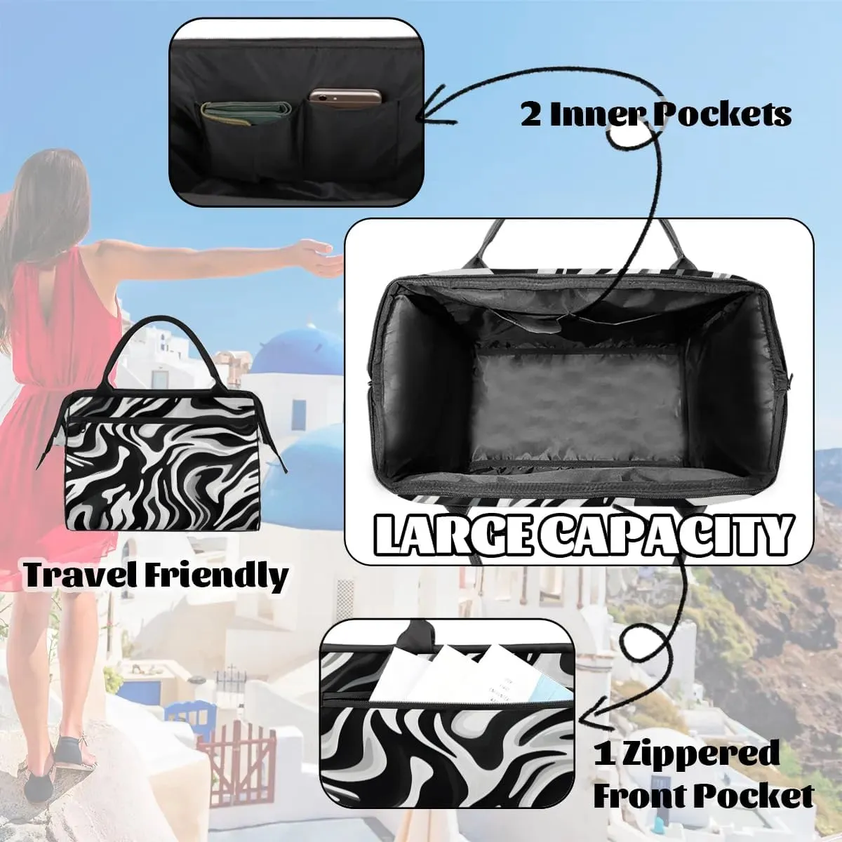 Travel Duffel Bag for Women, Zebra Skin Printing Weekender Overnight Bag Carry on Beach Swim Bags Dance Bag Airlines Approved Personal Item Travel Bag for Yoga, Sports, Hospital
