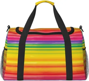 Travel Duffel Bag Lightweight Waterproof Carry On Tote Bag Foldable Weekender Overnight Bags Rainbow Colored Striped Sport Gym Bag For Women Men