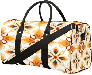 Travel Duffel Bag Orange Portugeuse Tiles Pattern Waterproof Sport Gym Bag Foldable Travel Bag Overnight Bag Weekender Bag Handbag Sports Duffle Bags for Women Men Boys Girls