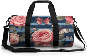 Travel Duffel Bag Weekender Bags for Men Women Large Capacity Overnight Bags Blue Striped Butterfly Travel Sports Gym Bag Canvas Carry On Tote Bags for Travel Yoga