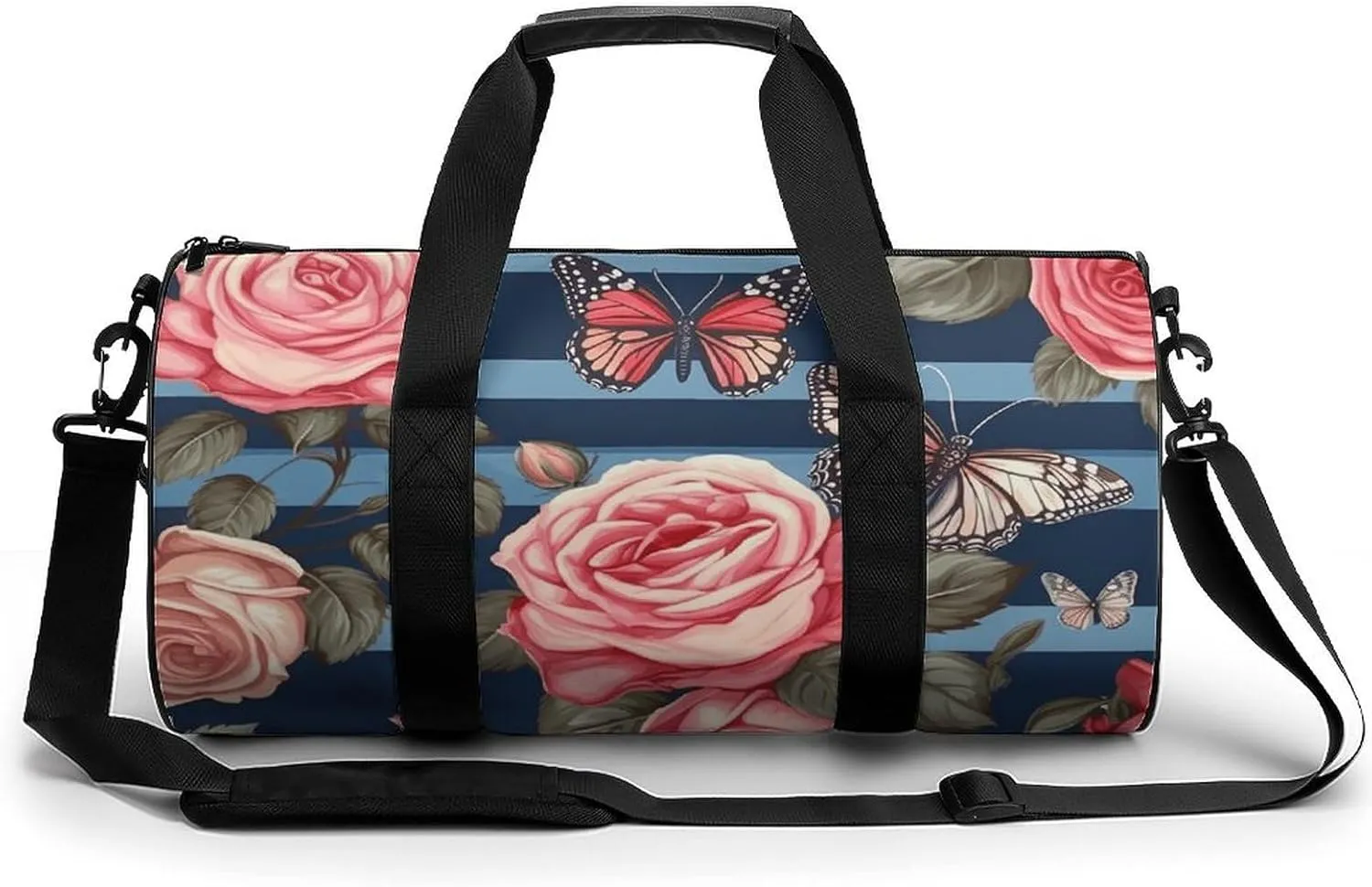 Travel Duffel Bag Weekender Bags for Men Women Large Capacity Overnight Bags Blue Striped Butterfly Travel Sports Gym Bag Canvas Carry On Tote Bags for Travel Yoga