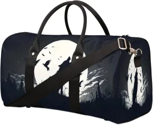 Travel Duffel Bag Wolf Full Moon Waterproof Sport Gym Bag Foldable Travel Bag Overnight Bag Weekender Bag Handbag Sports Duffle Bags for Women Men Boys Girls