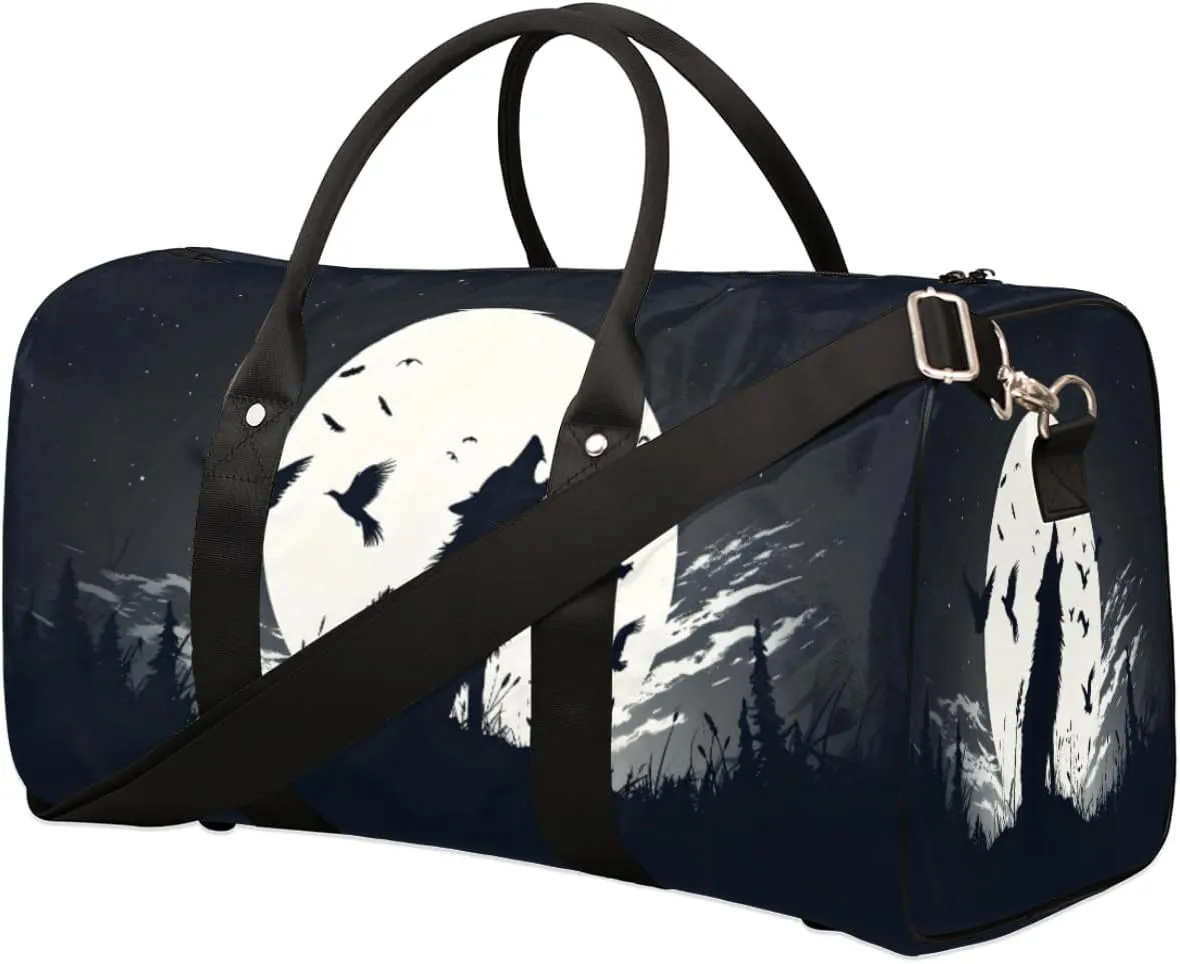 Travel Duffel Bag Wolf Full Moon Waterproof Sport Gym Bag Foldable Travel Bag Overnight Bag Weekender Bag Handbag Sports Duffle Bags for Women Men Boys Girls