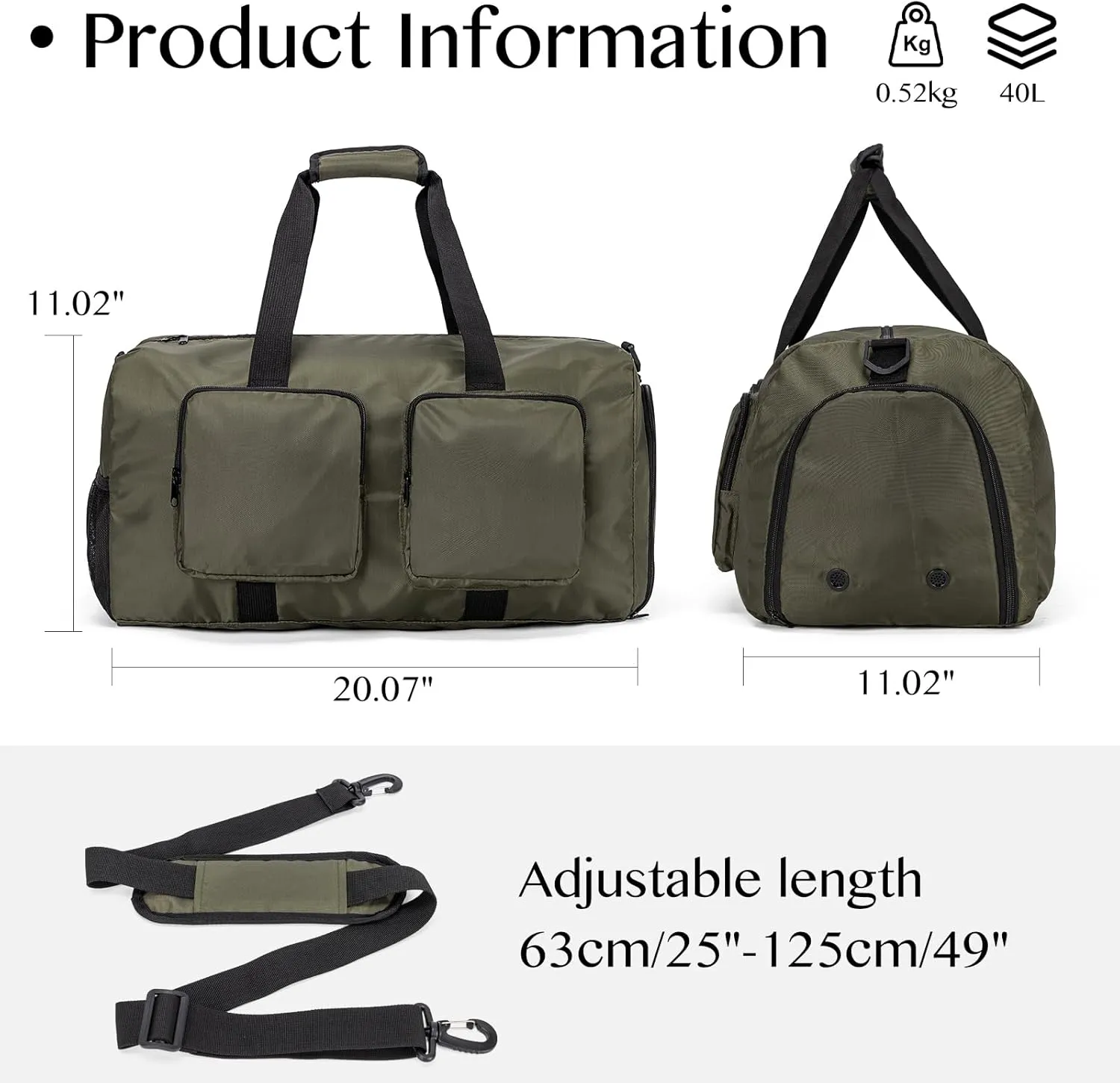 Travel Duffel Bags 40L,Gym Bag, Travel Bag, Duffle Bag for Men, Foldable Overnight Weekender Bags for Women & Men with Adjustable Shoulder Strap
