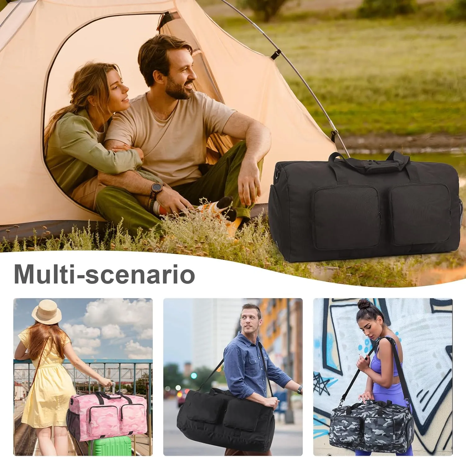 Travel Duffel Bags 65L,Gym Bag, Travel Bag, Duffle Bag for Men, Foldable Overnight Weekender Bags for Women & Men with Adjustable Shoulder Strap