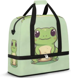Travel Duffel Bags Cute Frog Foldable Weekender Bags for Women with Shoes Compartment Waterproof & Tear Resistant Carry on Overnight Luggage Duffel Bag Shoulder Sports Tote Bag