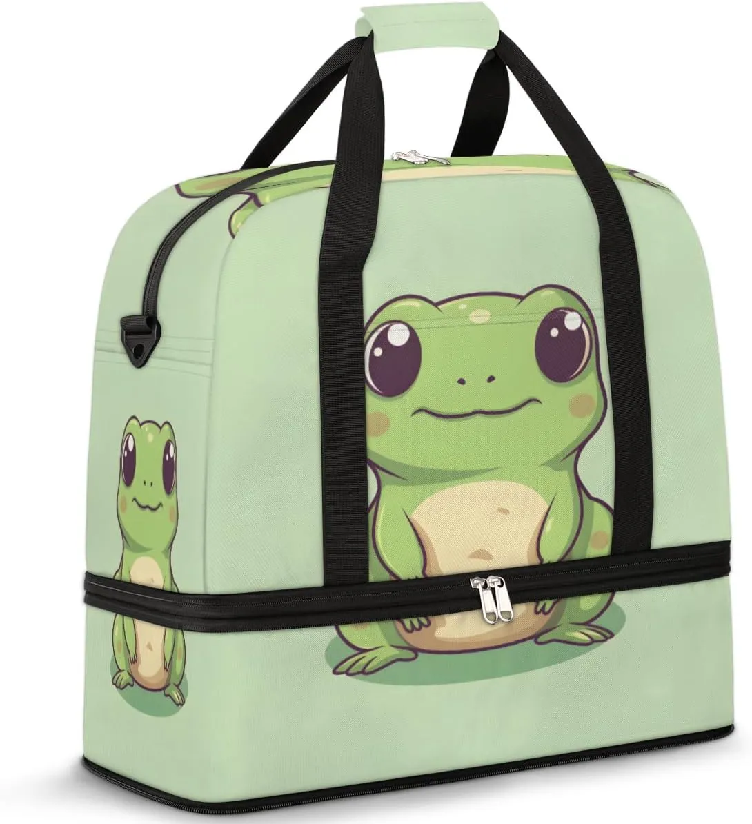 Travel Duffel Bags Cute Frog Foldable Weekender Bags for Women with Shoes Compartment Waterproof & Tear Resistant Carry on Overnight Luggage Duffel Bag Shoulder Sports Tote Bag