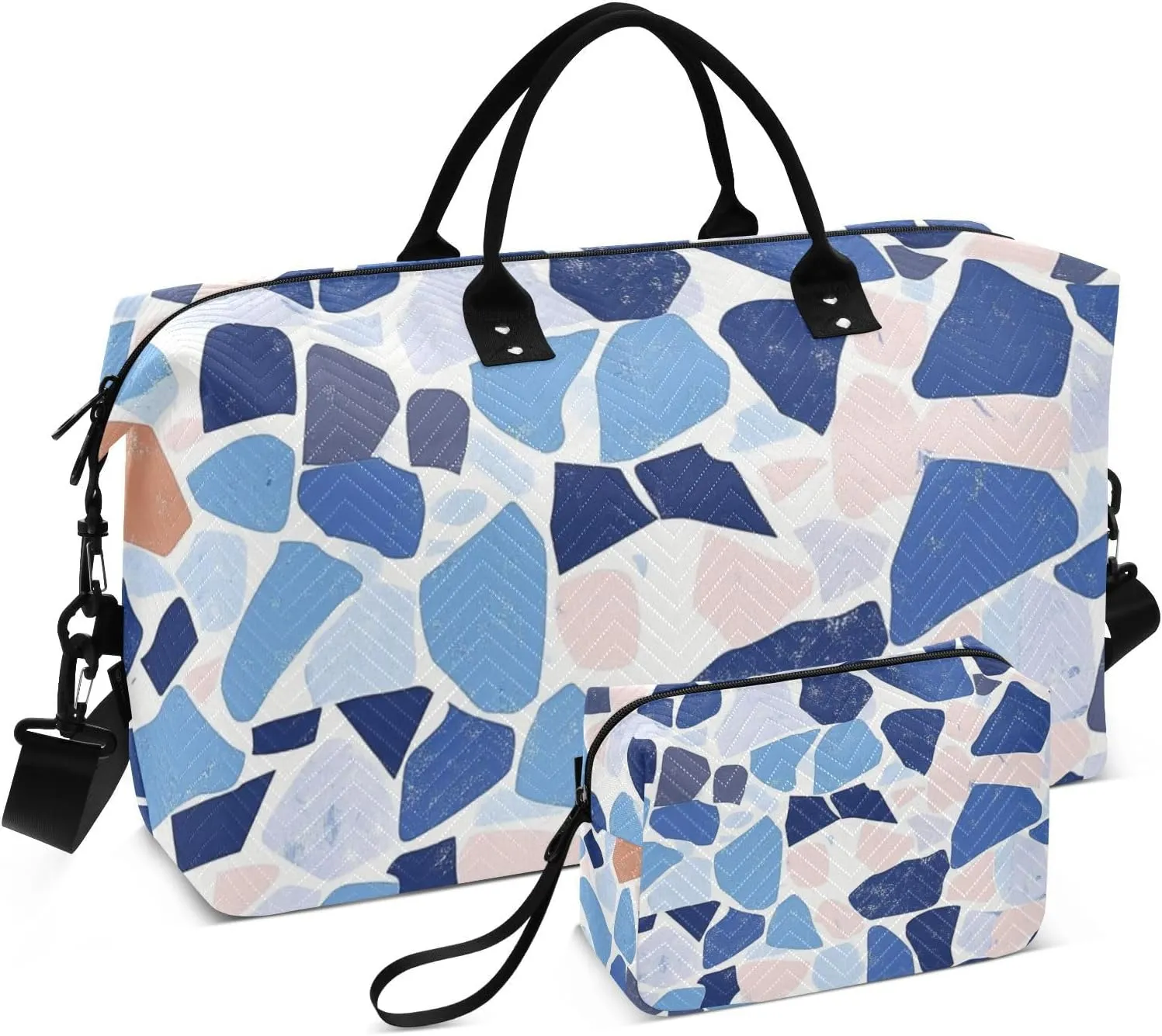 Travel Duffel Bags Travel Weekender Gear Bag Gym Tote Bag with Adjustable Strap for Travel Multifunctional Terrazzo Pattern Glory Blue