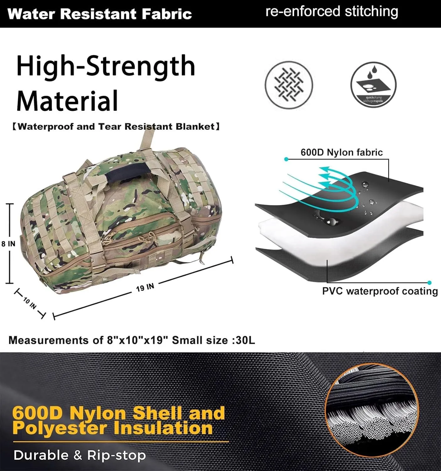 Travel Duffle Bag Backpack for Men - Large Tactical Bags Weekender Gym Bag for Overnight Traveling Military Workout Deployment Sports (Camo, 25L)