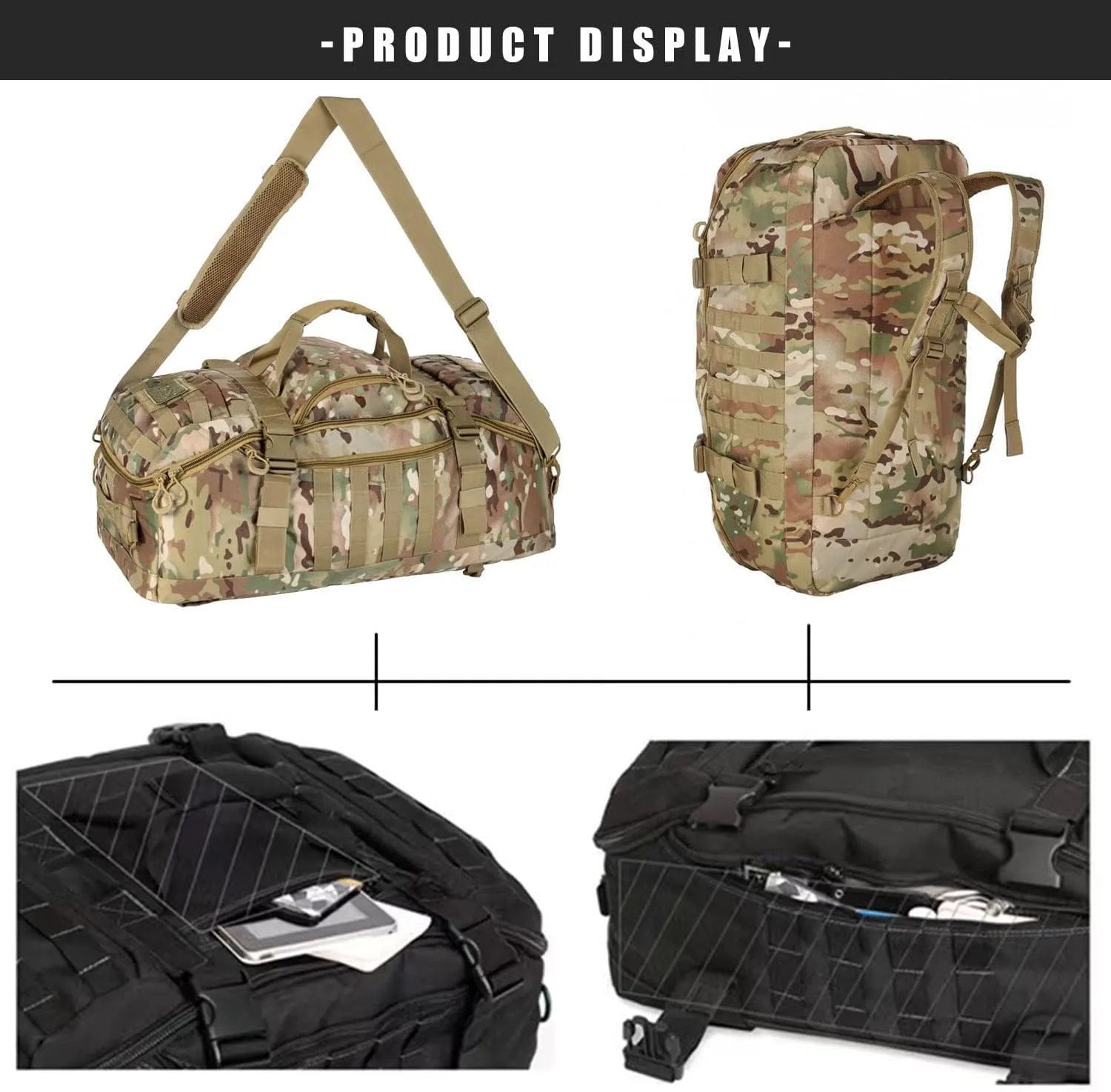 Travel Duffle Bag Backpack for Men - Large Tactical Bags Weekender Gym Bag for Overnight Traveling Military Workout Deployment Sports (Camo, 25L)