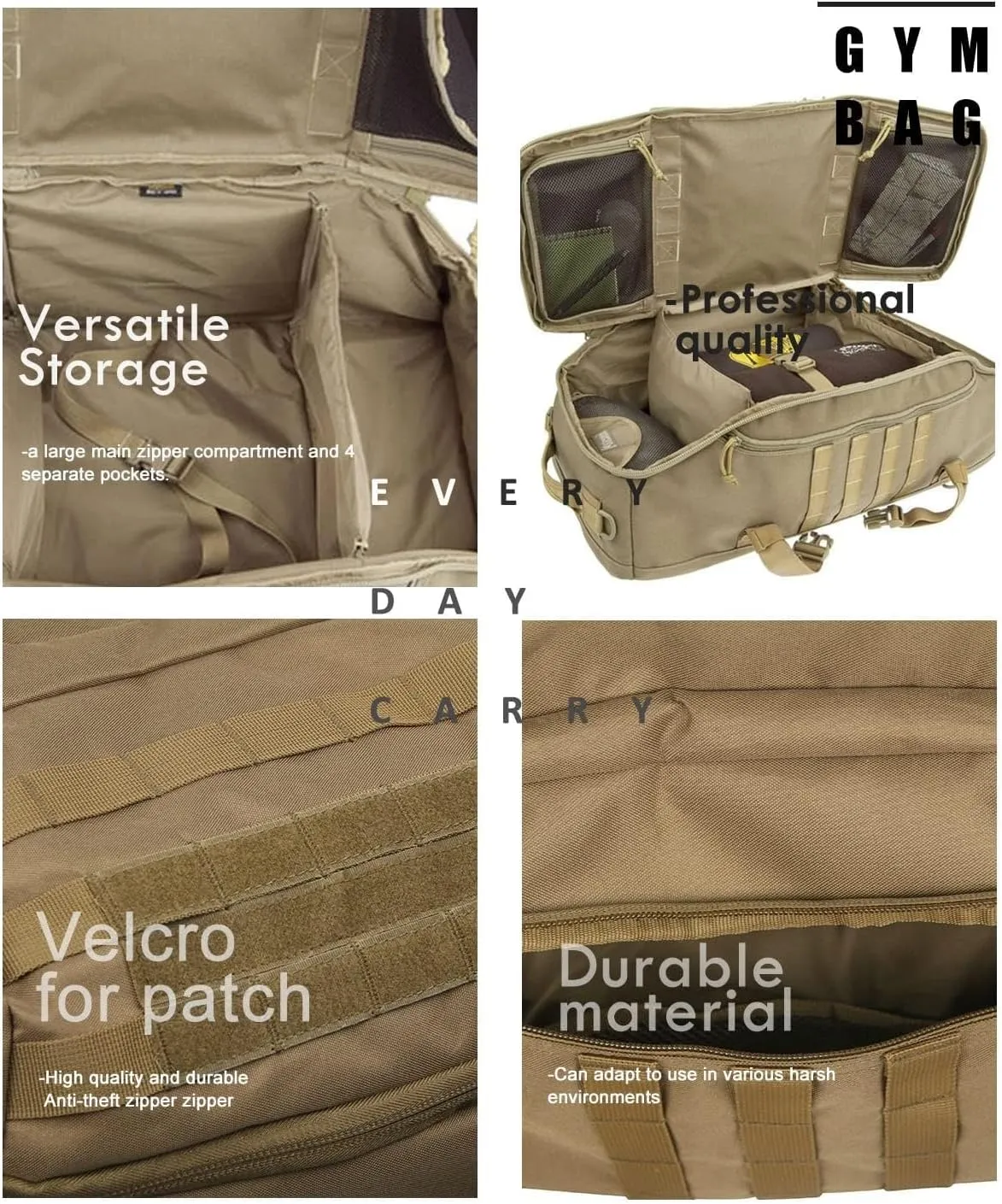 Travel Duffle Bag Backpack for Men - Large Tactical Bags Weekender Gym Bag for Overnight Traveling Military Workout Deployment Sports (Coyote, 25L)