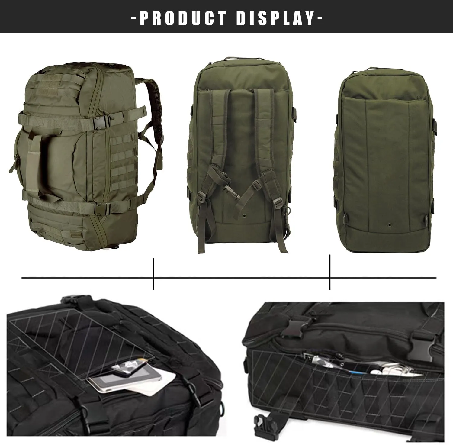 Travel Duffle Bag Backpack for Men - Large Tactical Bags Weekender Gym Bag for Overnight Traveling Military Workout Deployment Sports (Green, 25L)