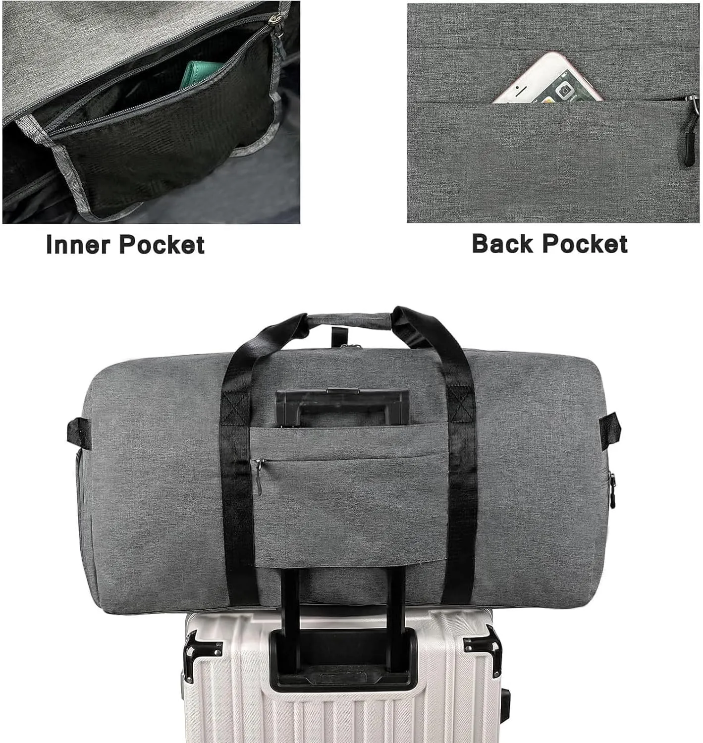 Travel Duffle Bag for Men, Extra Large Foldable Duffel Bags for Traveling with Shoes & Wet Compartment Waterproof Weekender Gym Bag for Men Women(115LDarkgrey)