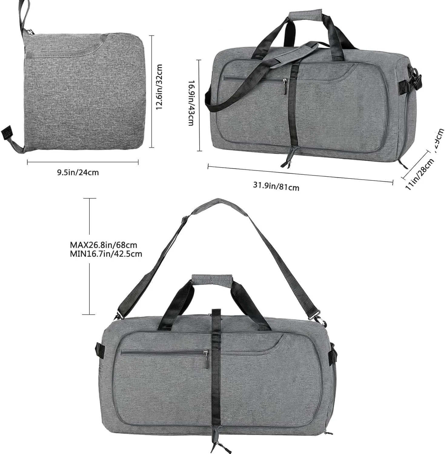 Travel Duffle Bag for Men, Extra Large Foldable Duffel Bags for Traveling with Shoes & Wet Compartment Waterproof Weekender Gym Bag for Men Women(115LDarkgrey)