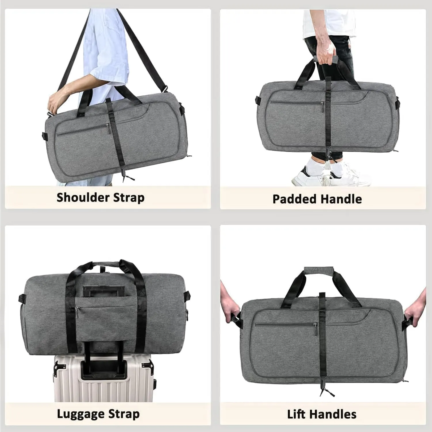 Travel Duffle Bag for Men, Extra Large Foldable Duffel Bags for Traveling with Shoes & Wet Compartment Waterproof Weekender Gym Bag for Men Women(115LDarkgrey)