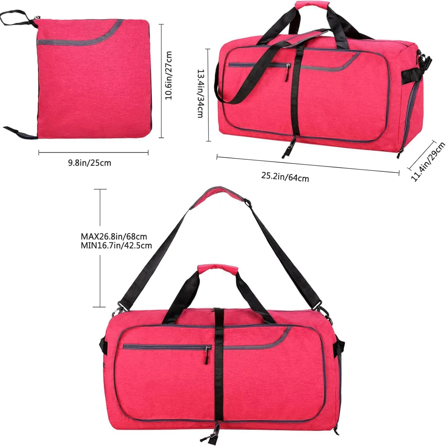 Travel Duffle Bag for Men, Large Foldable Duffel Bags for Traveling with Shoes & Wet Compartment Waterproof Weekender Gym Bag for Men Women(65LRose)
