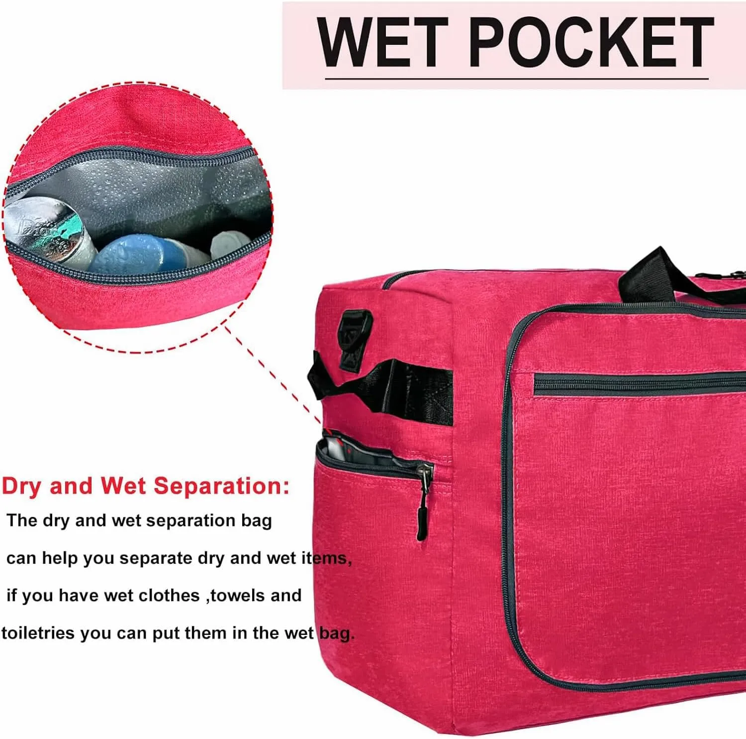 Travel Duffle Bag for Men, Large Foldable Duffel Bags for Traveling with Shoes & Wet Compartment Waterproof Weekender Gym Bag for Men Women(65LRose)