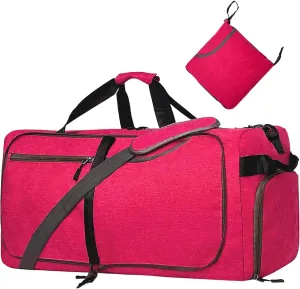 Travel Duffle Bag for Men, Large Foldable Duffel Bags for Traveling with Shoes & Wet Compartment Waterproof Weekender Gym Bag for Men Women(65LRose)