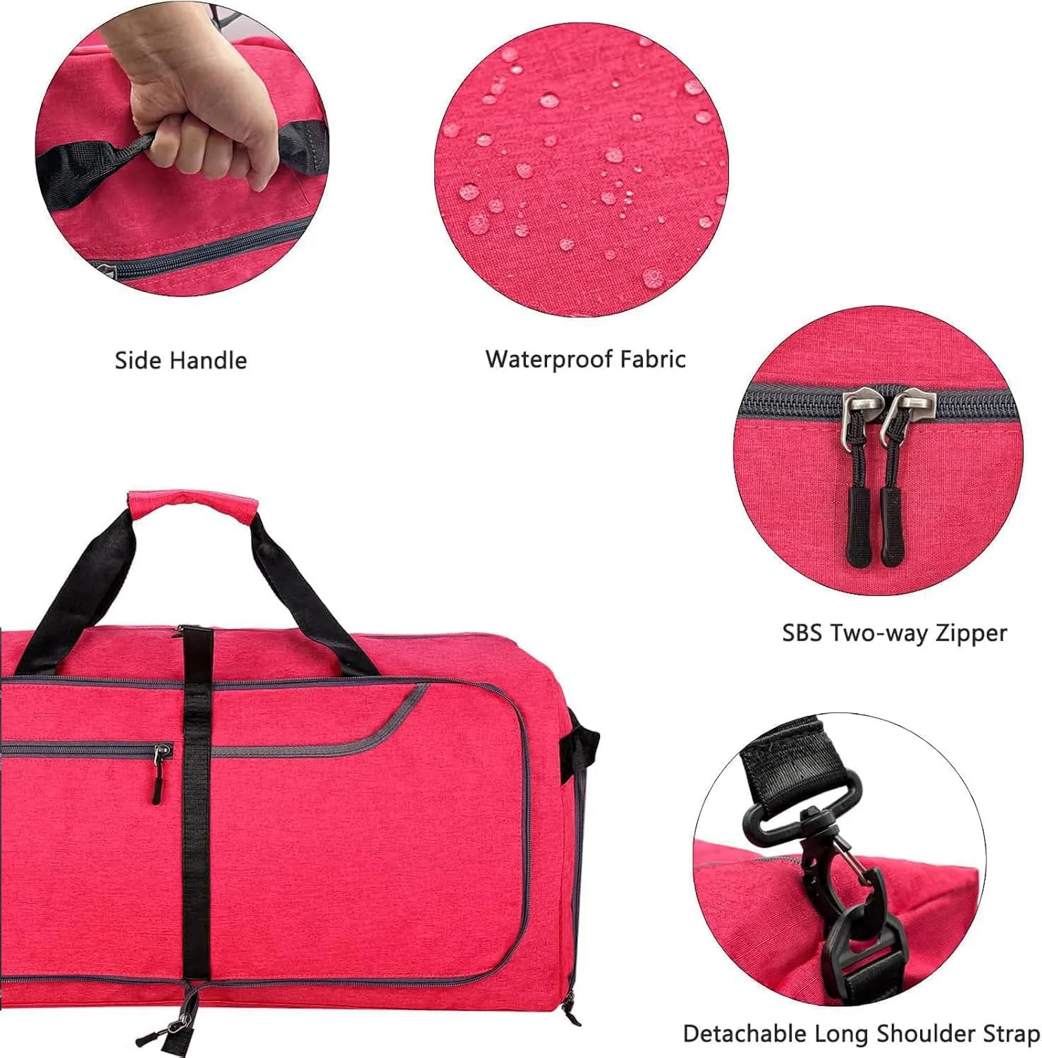 Travel Duffle Bag for Men, Large Foldable Duffel Bags for Traveling with Shoes & Wet Compartment Waterproof Weekender Gym Bag for Men Women(65LRose)