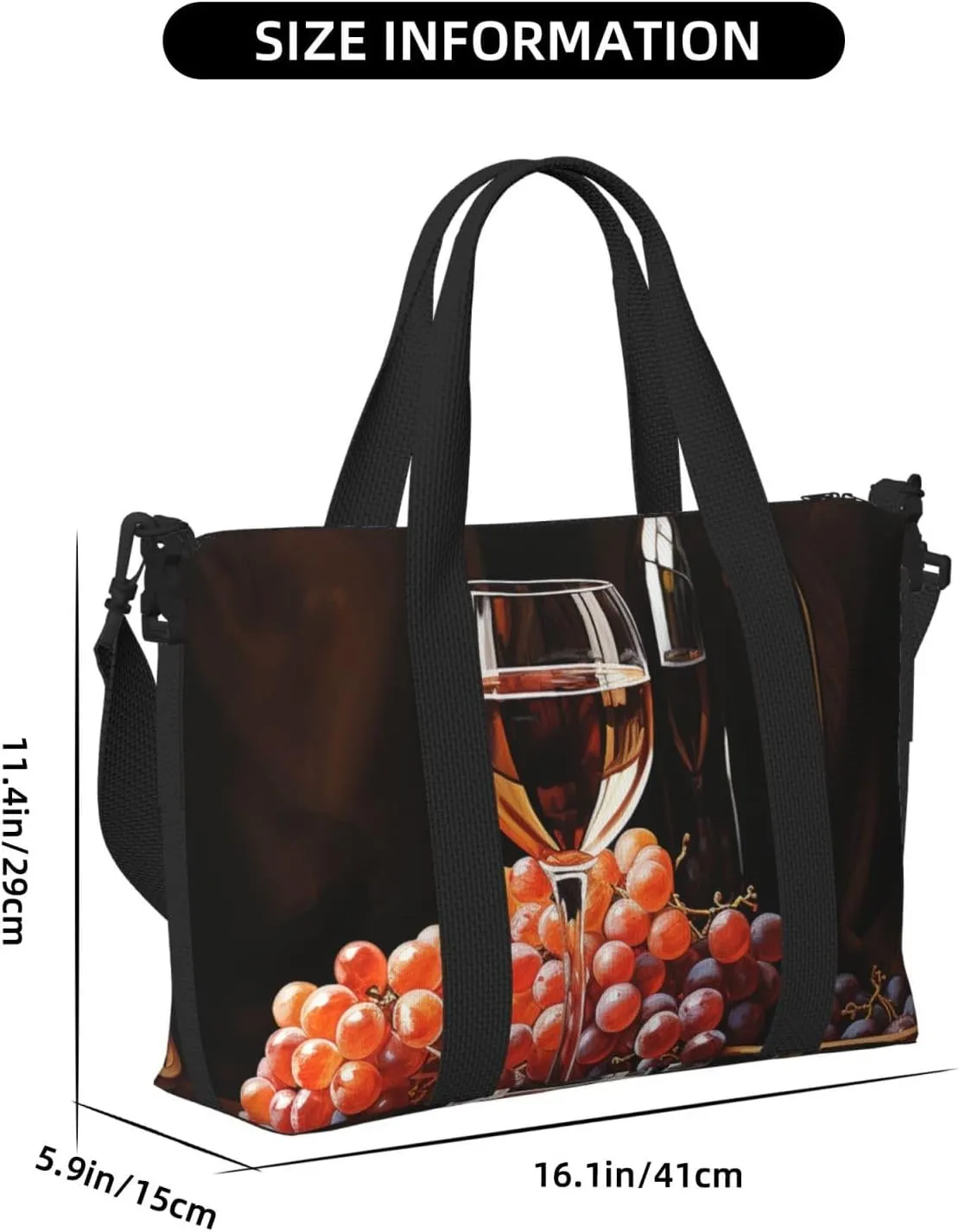 Travel Duffle Bag Weekender Bags for Men Women Adjustable Large Capacity Weekender Overnight Bag Carry On Tote Bags Waterproof Sport Gym Bag for Travel Yoga, Red Wine Bottle Glass Grape Wooden Keg,