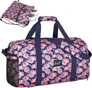 Travel Duffle Bag - Weekender Overnight Bags for Women, 40L Carry On Bag with Wet Pocket & Shoes Compartment, including Drawstring Backpack (Rose)