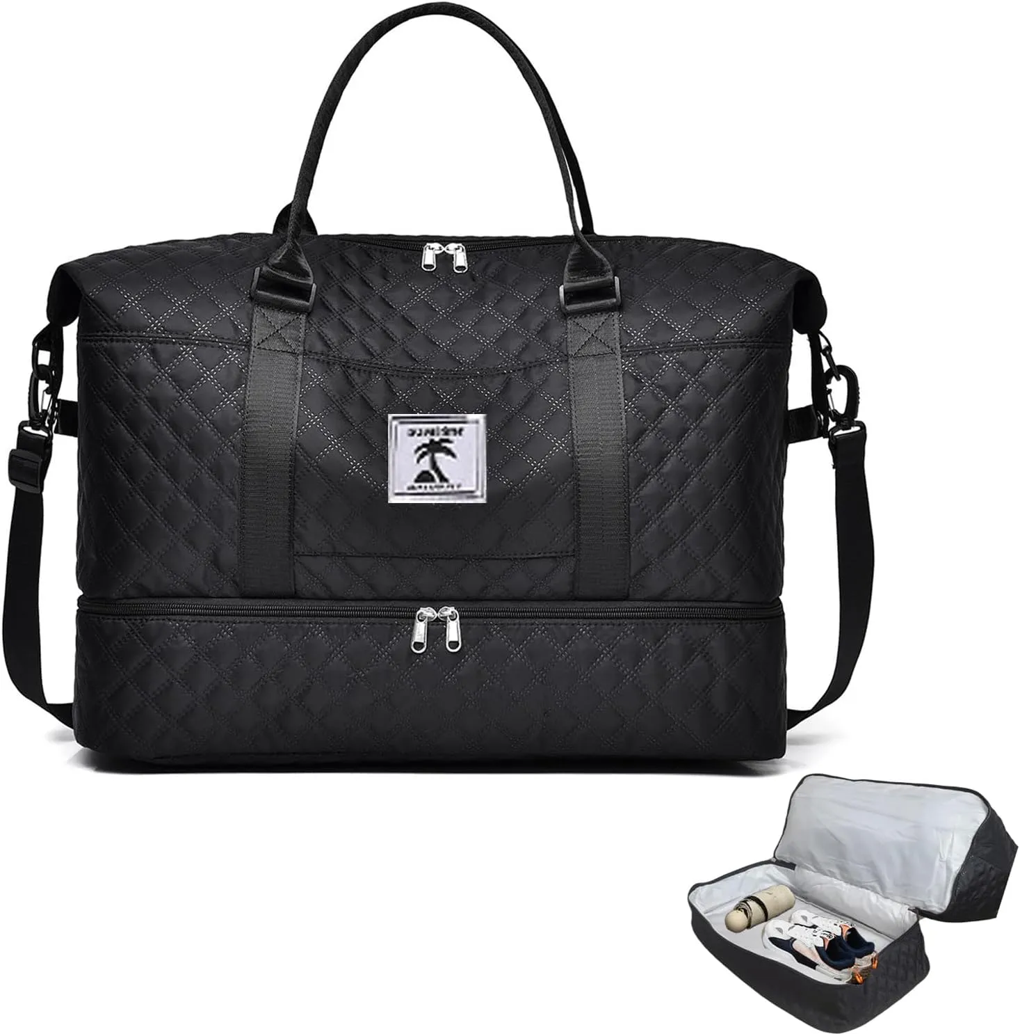Travel Duffle Bag with Shoe Compartment, Large Weekender Tote for Women,Carry on Overnight Bag,Gym Duffel Bag with Wet Pocket, Hospital Bags for Labor and Delivery, black