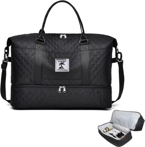 Travel Duffle Bag with Shoe Compartment, Large Weekender Tote for Women,Carry on Overnight Bag,Gym Duffel Bag with Wet Pocket, Hospital Bags for Labor and Delivery, black