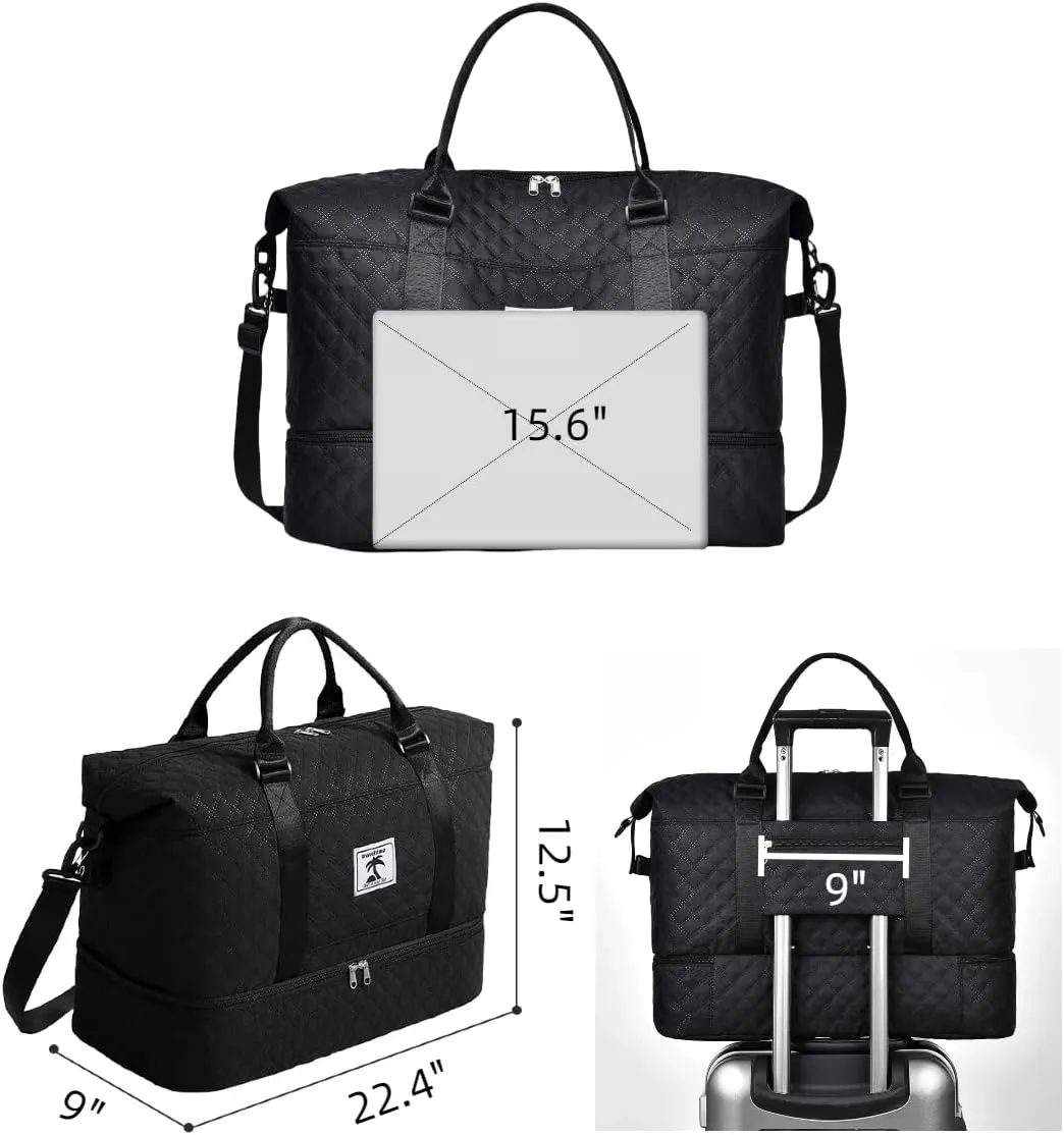 Travel Duffle Bag with Shoe Compartment, Large Weekender Tote for Women,Carry on Overnight Bag,Gym Duffel Bag with Wet Pocket, Hospital Bags for Labor and Delivery, black