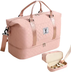 Travel Duffle Bag with Shoe Compartment, Large Weekender Tote for Women,Carry on Overnight Bag,Gym Duffel Bag with Wet Pocket, Hospital Bags for Labor and Delivery ，Pink