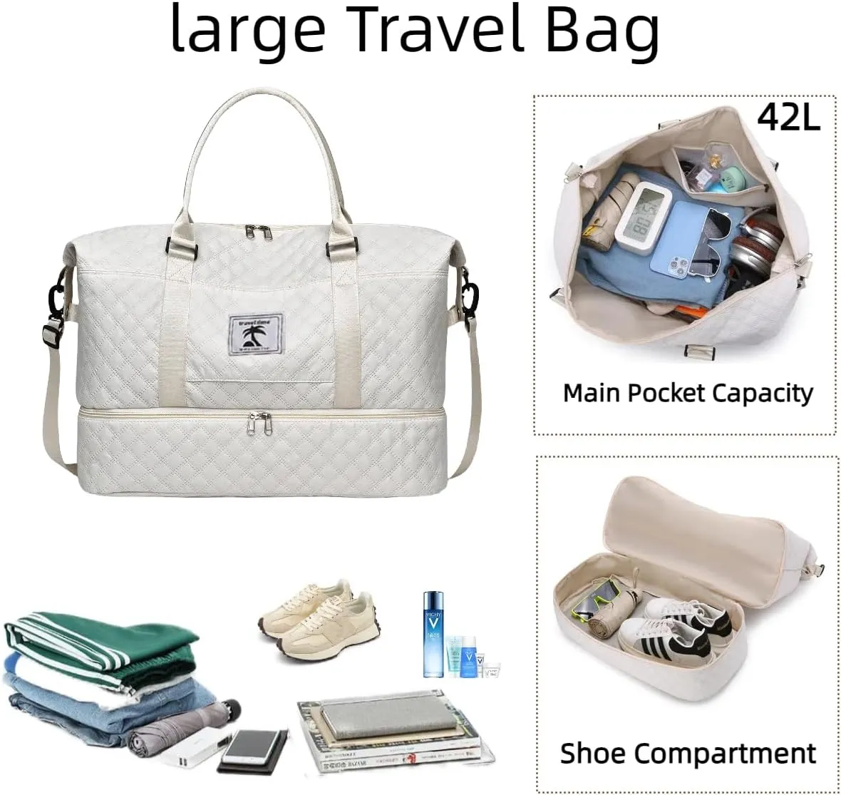 Travel Duffle Bag with Shoe Compartment, Large Weekender Tote for Women,Carry on Overnight Bag,Gym Duffel Bag with Wet Pocket, Hospital Bags for Labor and Delivery