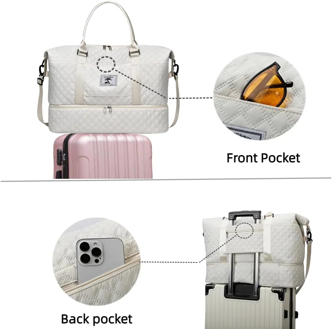 Travel Duffle Bag with Shoe Compartment, Large Weekender Tote for Women,Carry on Overnight Bag,Gym Duffel Bag with Wet Pocket, Hospital Bags for Labor and Delivery