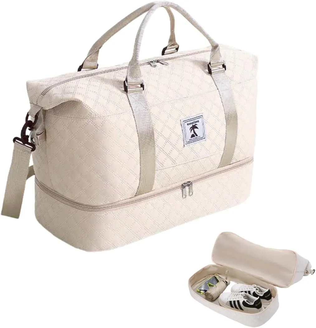 Travel Duffle Bag with Shoe Compartment, Large Weekender Tote for Women,Carry on Overnight Bag,Gym Duffel Bag with Wet Pocket, Hospital Bags for Labor and Delivery