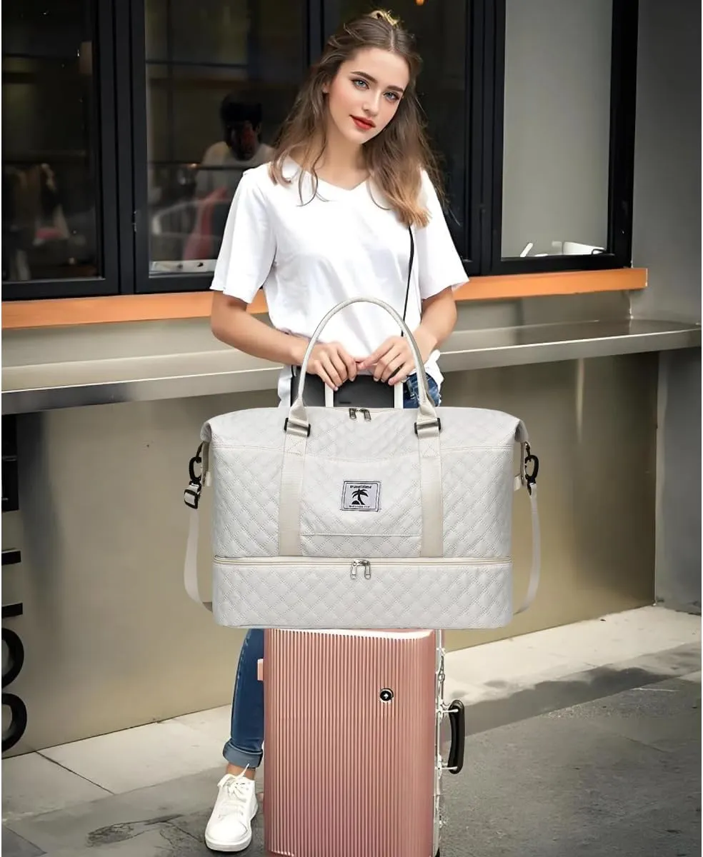 Travel Duffle Bag with Shoe Compartment, Large Weekender Tote for Women,Carry on Overnight Bag,Gym Duffel Bag with Wet Pocket, Hospital Bags for Labor and Delivery