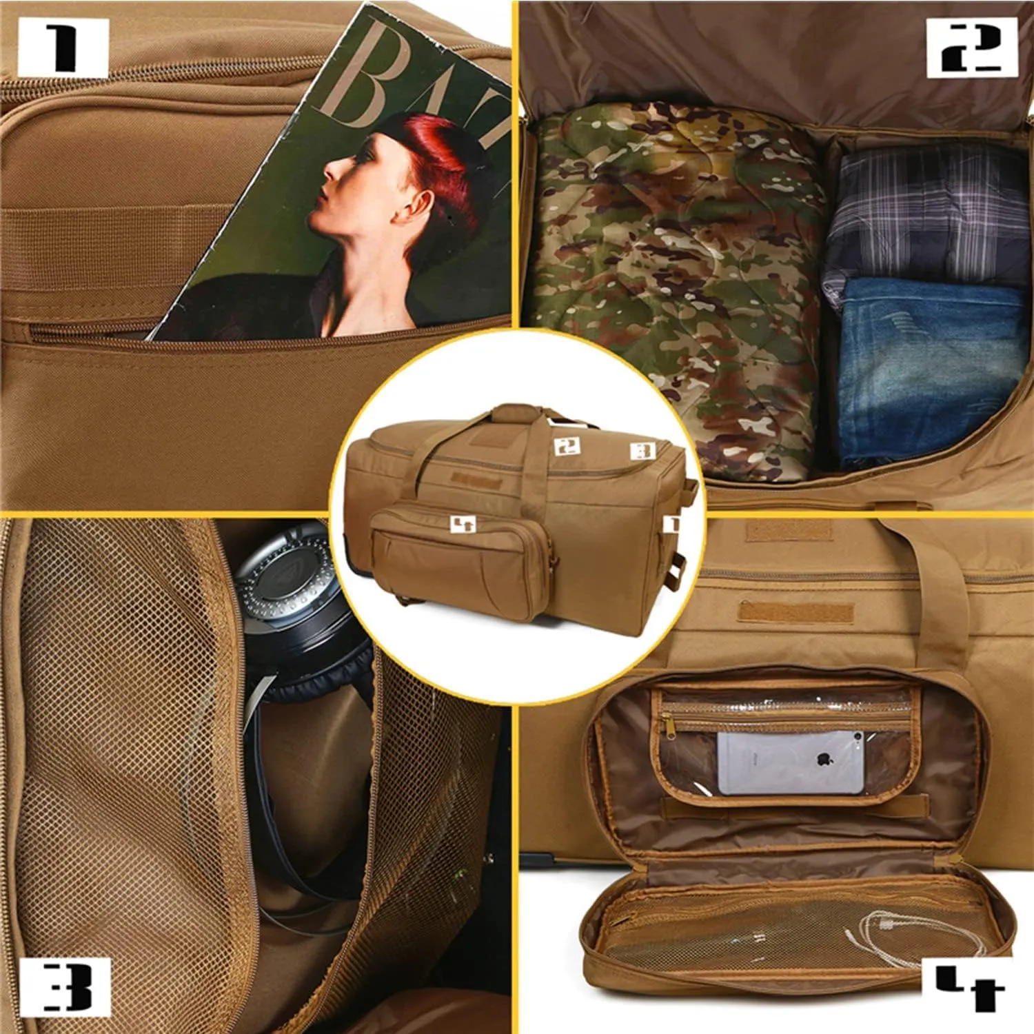Travel Duffle Bag With Wheels Extra Large Rolling Duffel Bags for Tactical Military Deployment Camping