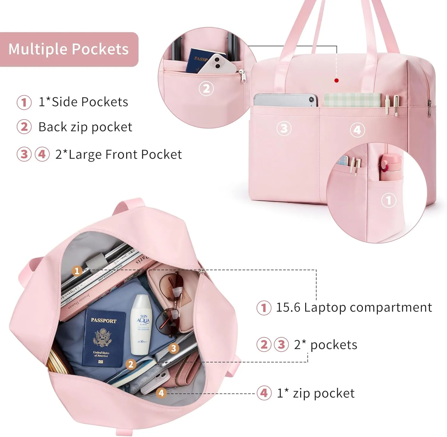 Travel Duffle Tote Bag Women Gym Work Shoulder Handbag 26L Compartment Weekender Overnight Bag Personal Item Bag