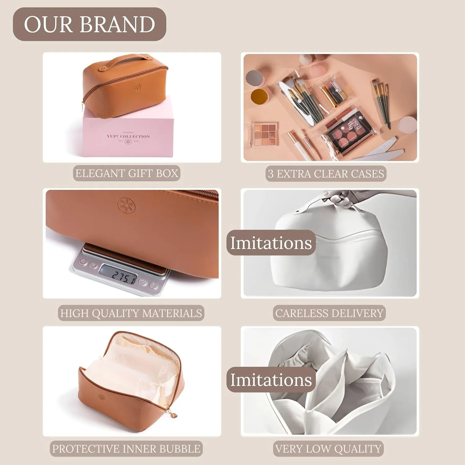 Travel Makeup Bag Waterproof Open Flat with Compartments, Large & Small Makeup Bag Organizer, PU Leather Toiletry Bag for Women, Cosmetic Bag, Make up Case Pouch, Make up Bags (4 Pcs Set)