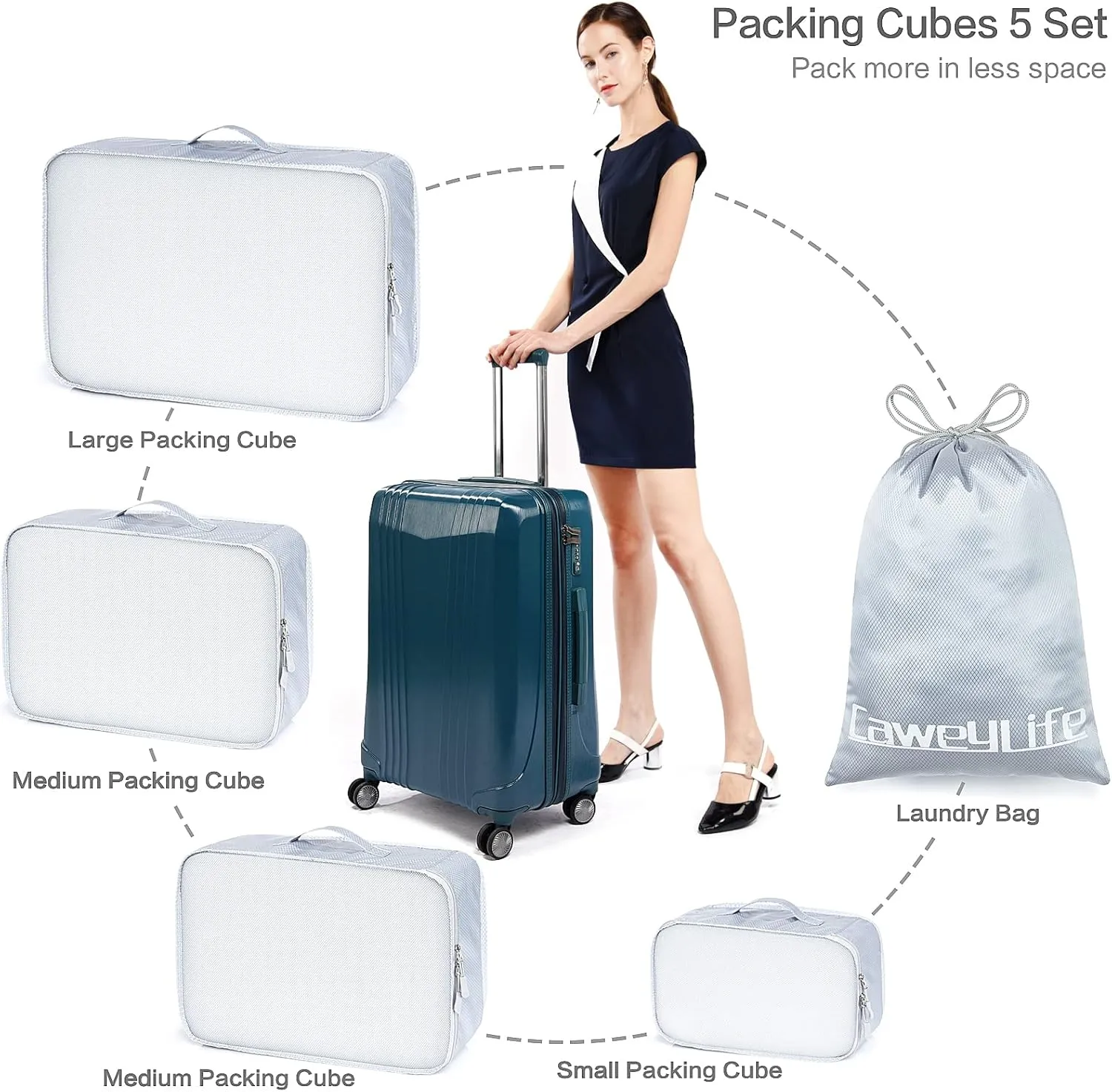 Travel Packing Cubes for Suitcases 5/10 Pcs Set, Carry On Suitcase Organizer Bags Set Luggage Travel Cube, Deep Large Design (Sliver Grey, Solid 5 Pcs Set)