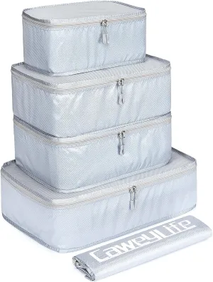 Travel Packing Cubes for Suitcases 5/10 Pcs Set, Carry On Suitcase Organizer Bags Set Luggage Travel Cube, Deep Large Design (Sliver Grey, Solid 5 Pcs Set)