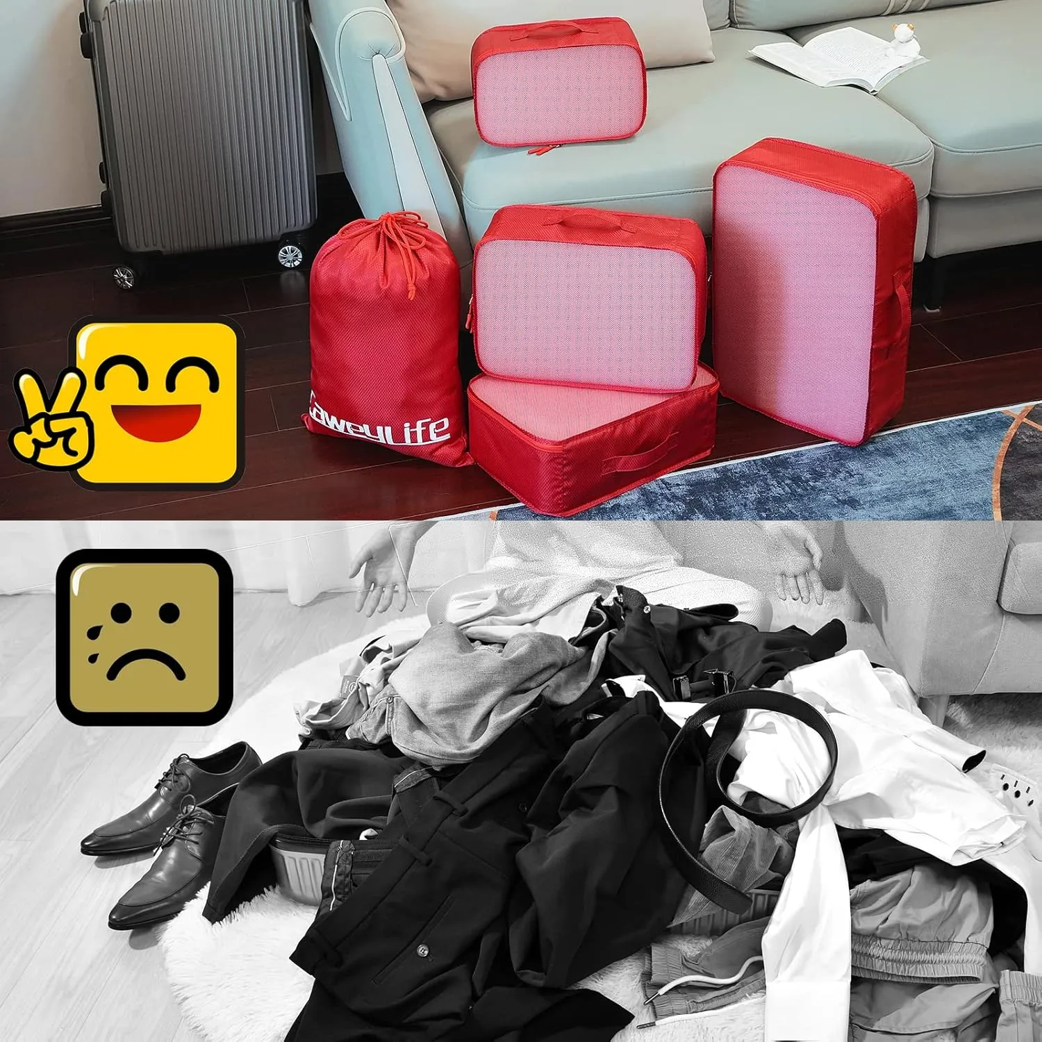 Travel Packing Cubes for Suitcases 5/10 Pcs Set, Carry On Suitcase Organizer Bags Set Luggage Travel Cube, Deep Large Design (Sliver Grey, Solid 5 Pcs Set)