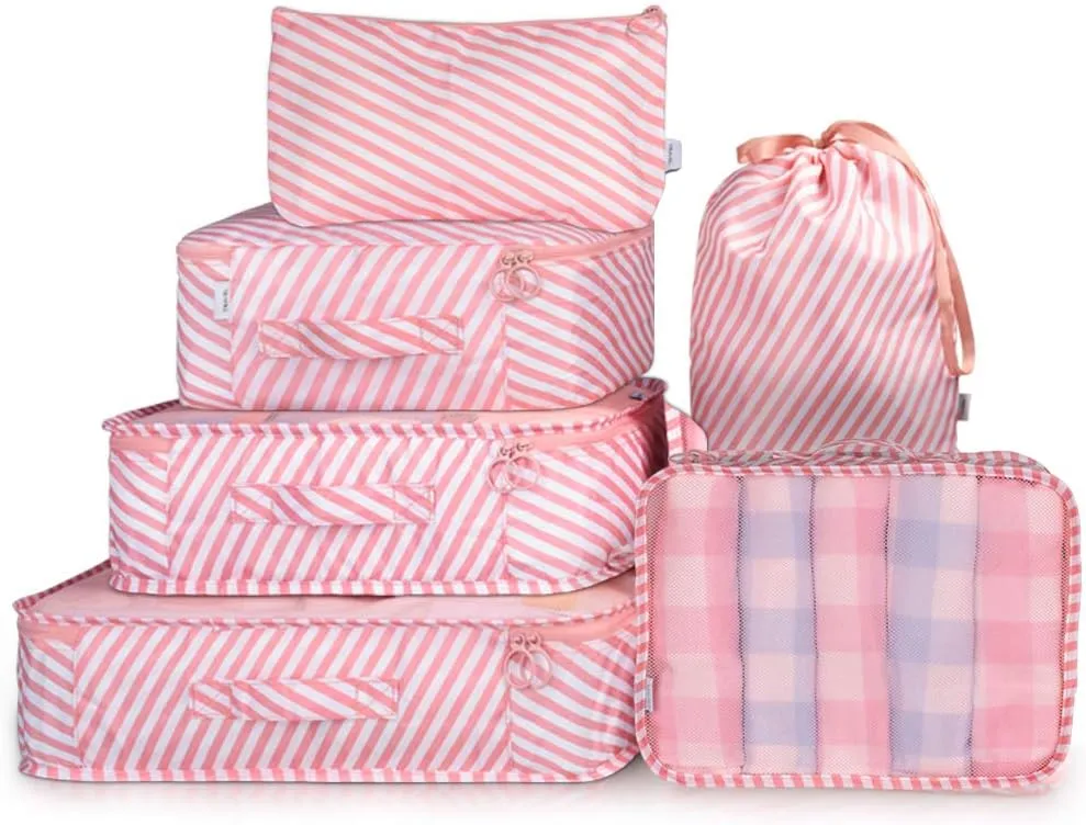 Travel Packing Cubes, VAGREEZ Lightweight Luggage Organizers Bags Set for Carry on Suitcase(Pink Strip)
