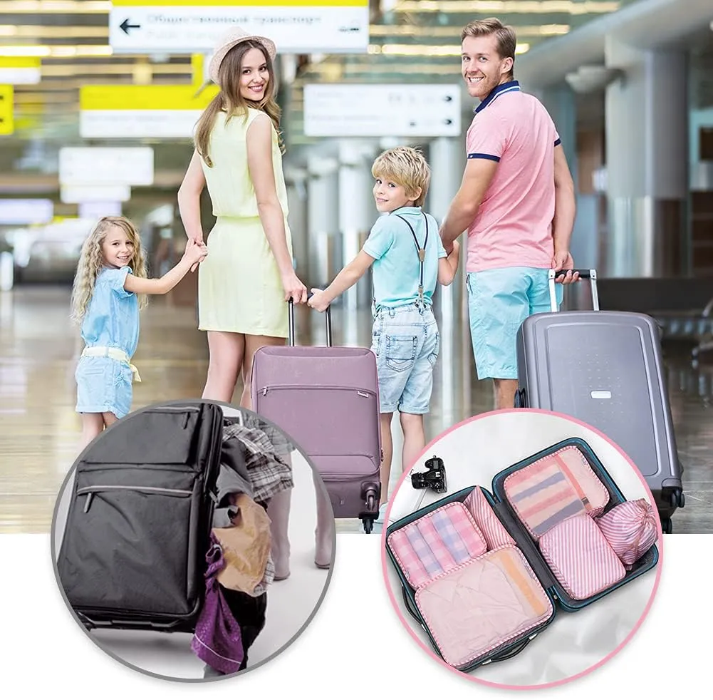 Travel Packing Cubes, VAGREEZ Lightweight Luggage Organizers Bags Set for Carry on Suitcase(Pink Strip)