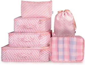 Travel Packing Cubes, VAGREEZ Lightweight Luggage Organizers Bags Set for Carry on Suitcase(Pink Strip)