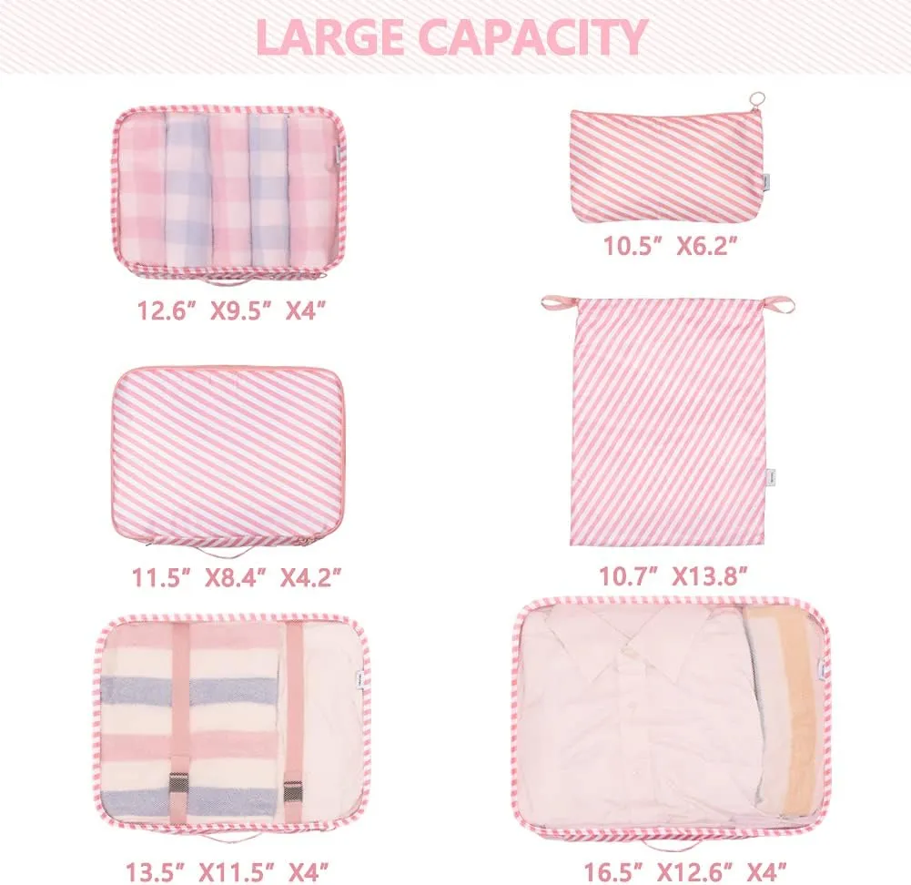 Travel Packing Cubes, VAGREEZ Lightweight Luggage Organizers Bags Set for Carry on Suitcase(Pink Strip)