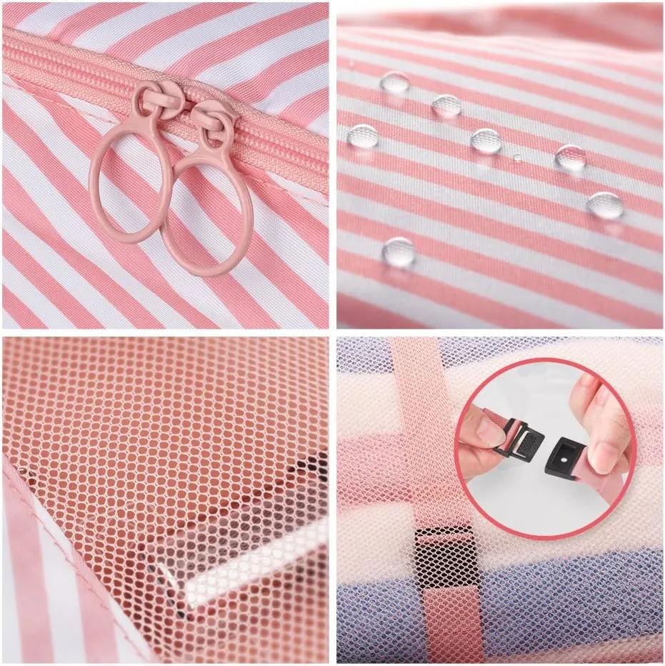 Travel Packing Cubes, VAGREEZ Lightweight Luggage Organizers Bags Set for Carry on Suitcase(Pink Strip)