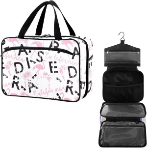 Travel Toiletry Bag for Woman/Men, California Quote Light Pink Flamingo Hanging Organizer Bag with Pockets Portable Folding Travel Case Bags for Makeup Cosmetic Toiletries Storage Traveling-L