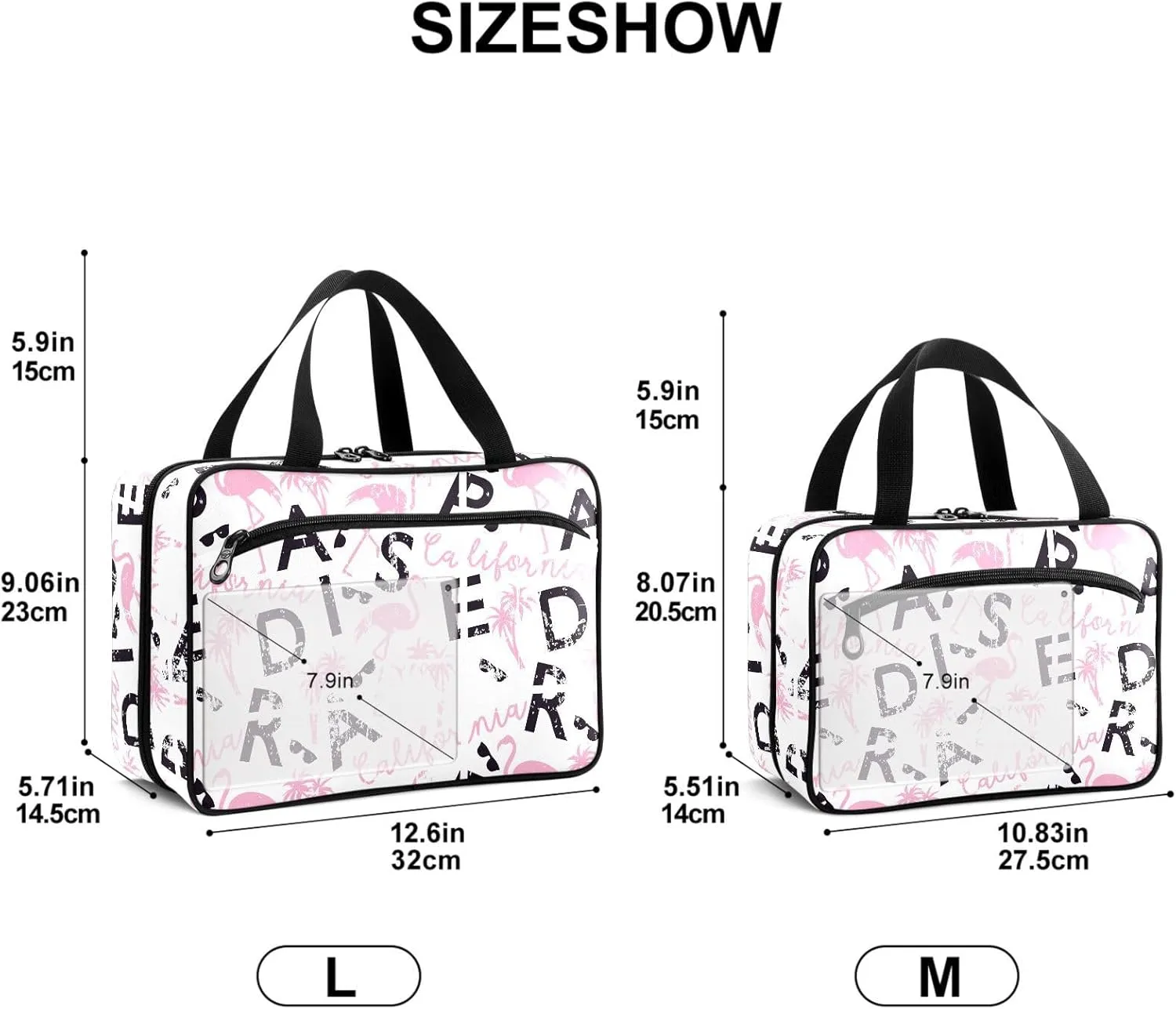Travel Toiletry Bag for Woman/Men, California Quote Light Pink Flamingo Hanging Organizer Bag with Pockets Portable Folding Travel Case Bags for Makeup Cosmetic Toiletries Storage Traveling-L
