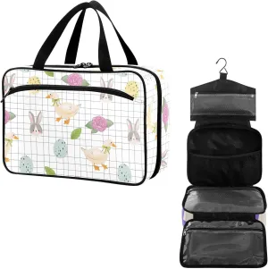 Travel Toiletry Bag for Woman/Men, Cute Watercolor Duck Rabbit Plaid Hanging Organizer Bag with Pockets Portable Folding Travel Case Bags for Makeup Cosmetic Toiletries Storage Traveling-M