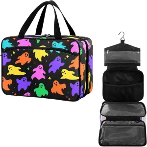 Travel Toiletry Bag for Woman/Men, Multicolor Cute and Funny Ghost Hanging Organizer Bag with Pockets Portable Folding Travel Case Bags for Makeup Cosmetic Toiletries Storage Traveling-M