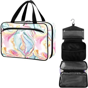 Travel Toiletry Bag for Woman/Men, Pastel Color Abstract Patterns Hanging Organizer Bag with Pockets Portable Folding Travel Case Bags for Makeup Cosmetic Toiletries Storage Traveling-L